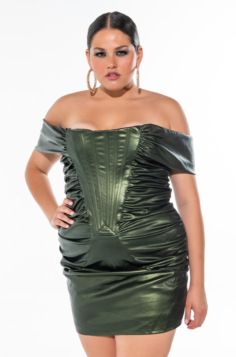 PLUS STAY WITH ME OFF THE SHOULDER FAUX LEATHER DRESS AKIRA PLUS STAY WITH ME OFF THE SHOULDER FAUX LEATHER DRESS AKIRA