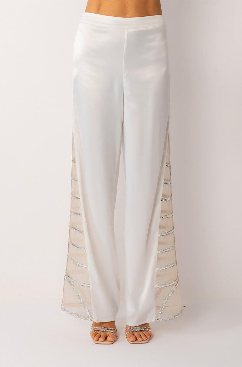 Extra View Premier Rhinestone Mesh Panel Satin Wide Leg Pant