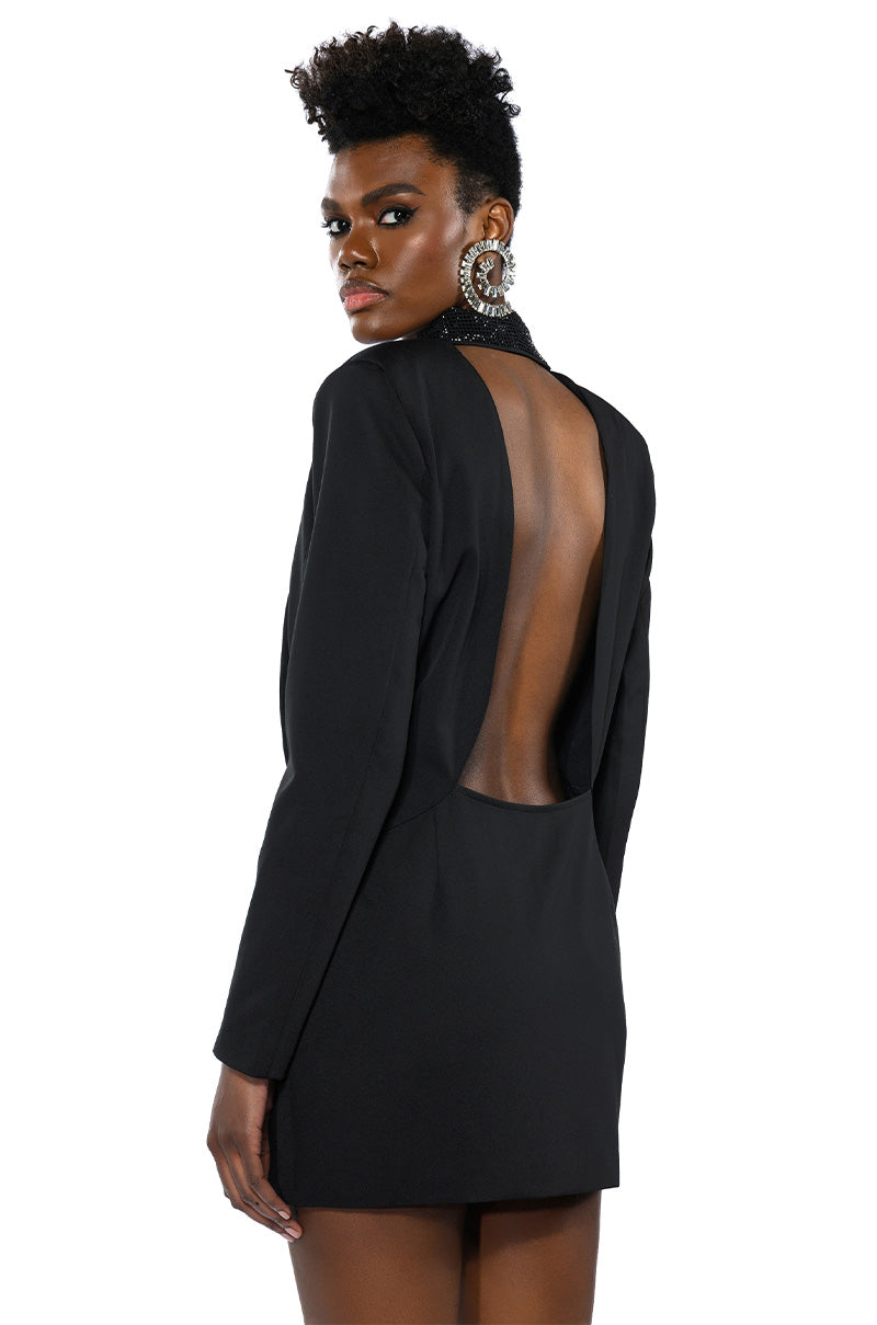 Detail View Prettiest Problem Embellished Deep V Blazer Mini Dress