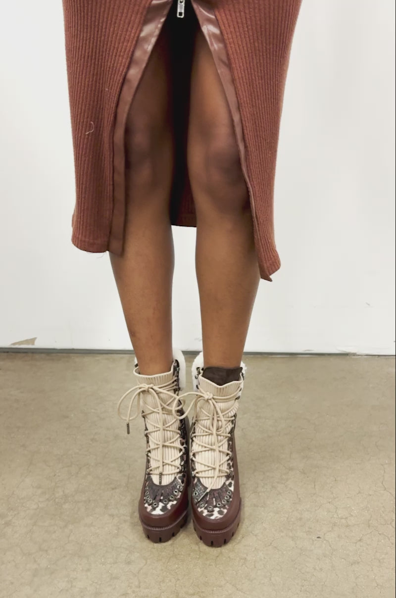 AZALEA WANG FINLEA BROWN MULTI MATERIAL BOOTIE – AKIRA