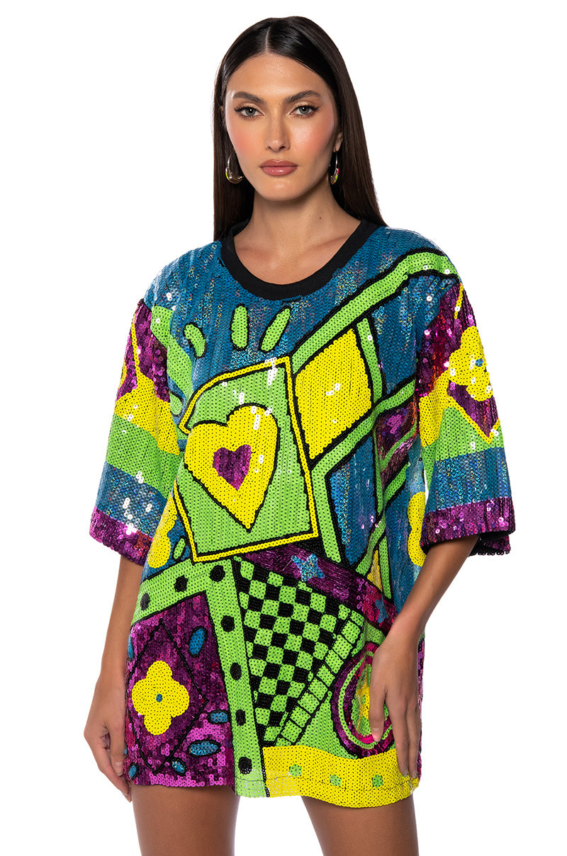 queen of hearts t shirt dress AKIRA House Of Hearts Sequin T-Shirt Dress