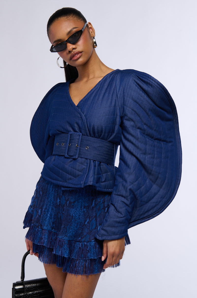 RAINA DRAMATIC SLEEVE BELTED BLOUSE AKIRA RAINA DRAMATIC SLEEVE BELTED BLOUSE AKIRA