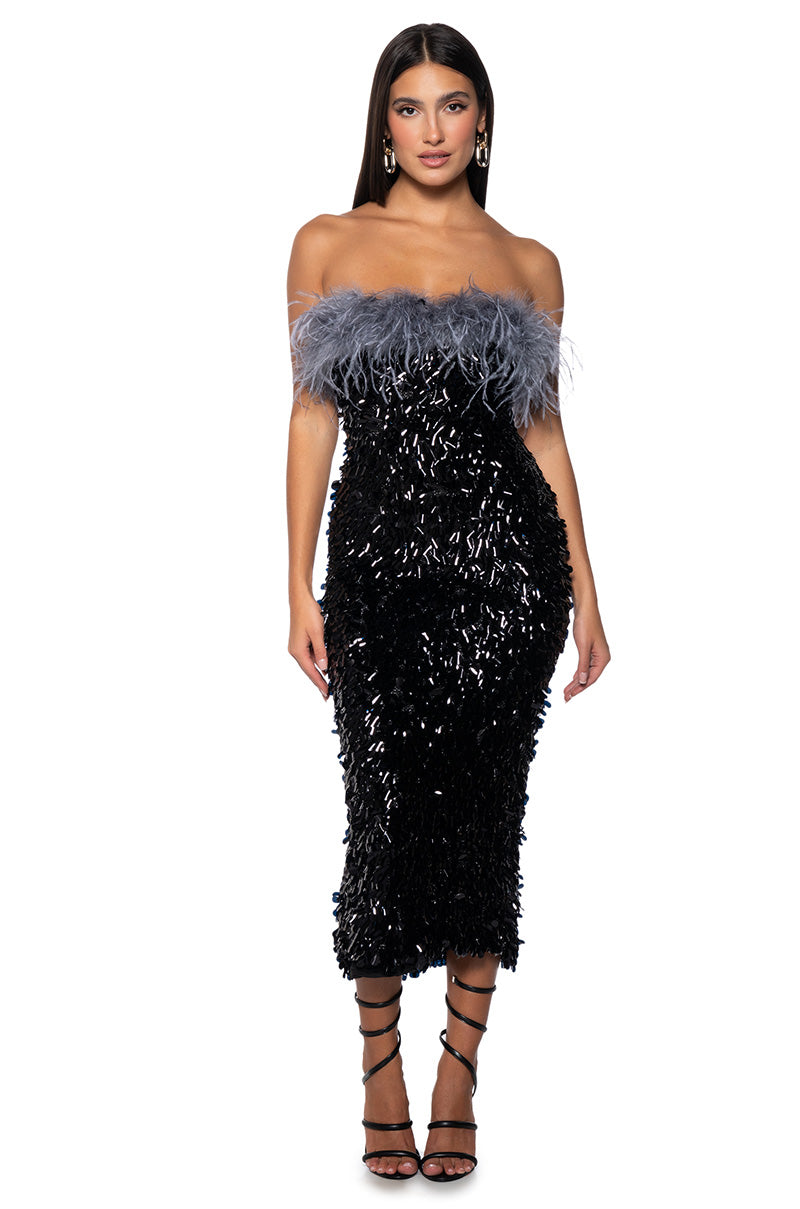 READY FOR THE PARTY SEQUIN MIDI AKIRA READY FOR THE PARTY SEQUIN MIDI AKIRA