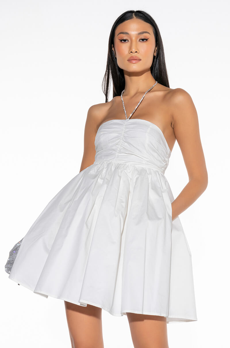 RHINESTONE HALTER FIT AND FLARE DRESS AKIRA RHINESTONE HALTER FIT AND FLARE DRESS AKIRA