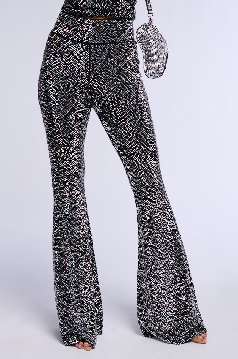 Side View Rhinestone Mesh High Waist Flare Legging