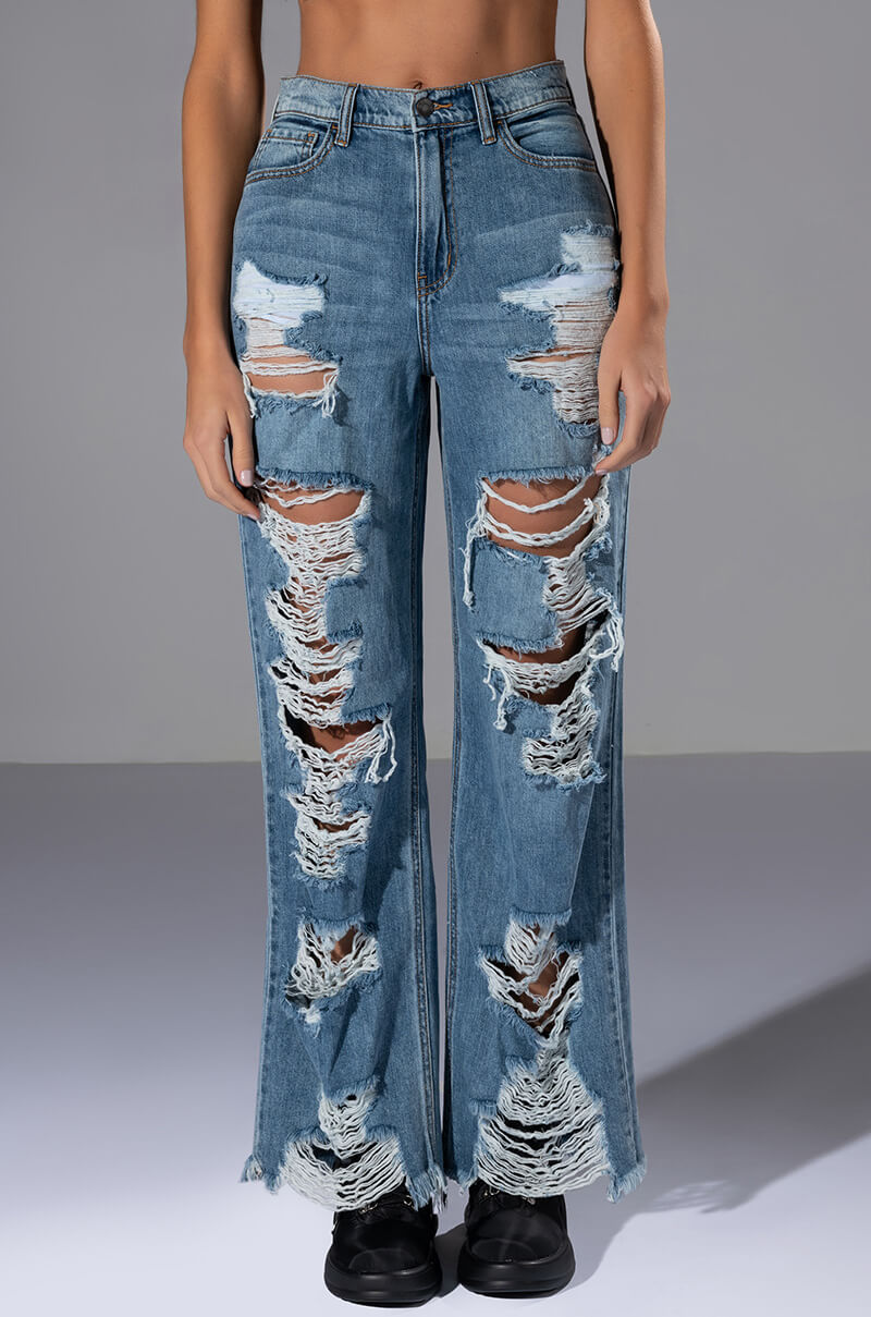 ELLA BELLA HIGH RISE WIDE LEG DISTRESSED JEANS – AKIRA