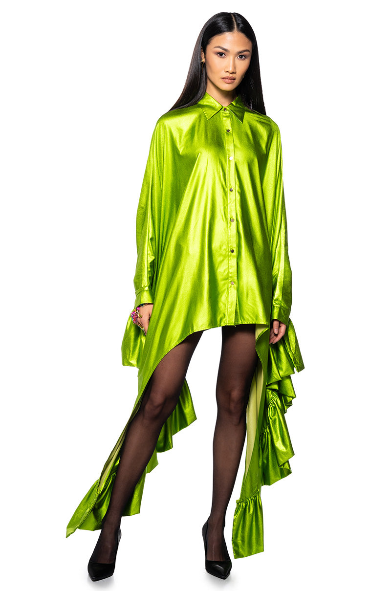 RONNI BUTTON DOWN SHIRT DRESS IN GREEN AKIRA RONNI BUTTON DOWN SHIRT DRESS IN GREEN AKIRA