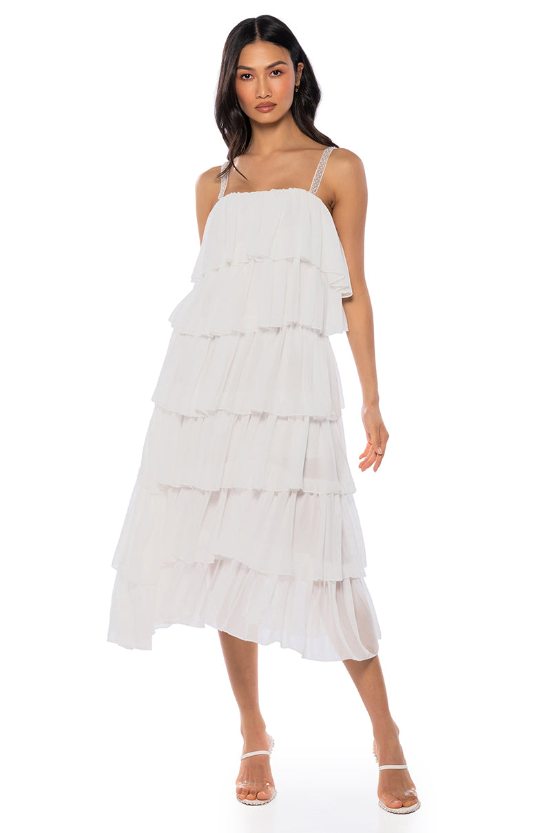 ROSE TIERED SLEEVELESS MAXI DRESS IN WHITE – AKIRA ROSE TIERED SLEEVELESS MAXI DRESS IN WHITE – AKIRA