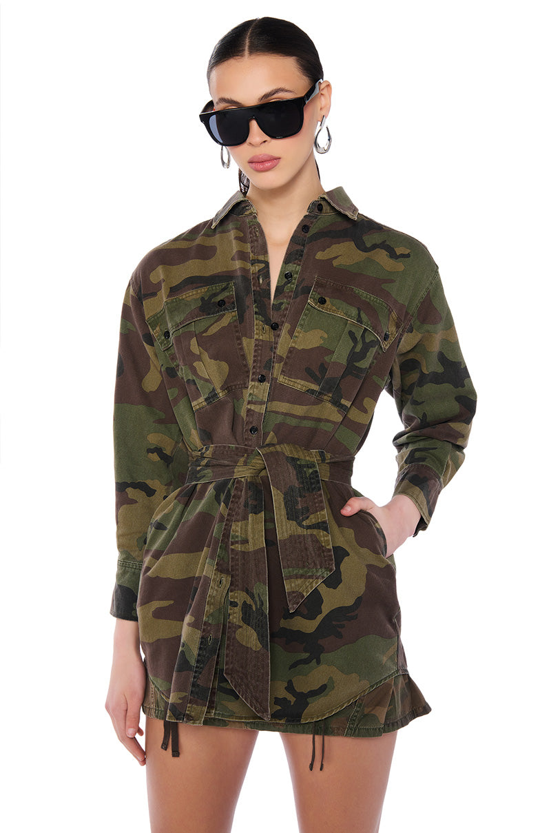 ROUGH AND ROWDY CAMO SHIRT DRESS AKIRA ROUGH AND ROWDY CAMO SHIRT DRESS AKIRA