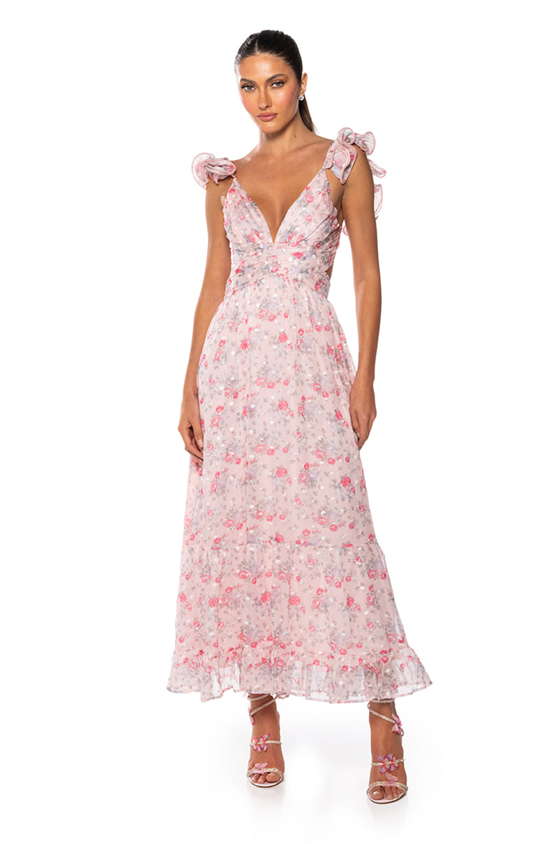 RUNAWAY RUFFLE FLORAL MAXI DRESS AKIRA RUNAWAY RUFFLE FLORAL MAXI DRESS AKIRA