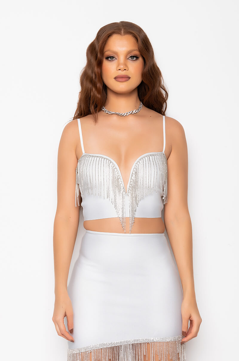 Detail View Sashay Away Rhinestone Plunge Crop Tank Top