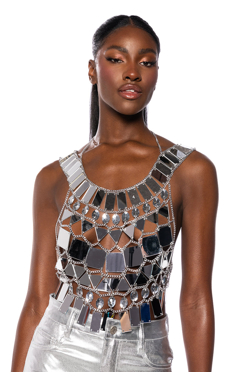 SHAE MIRRORED CROP TOP IN SILVER view 0