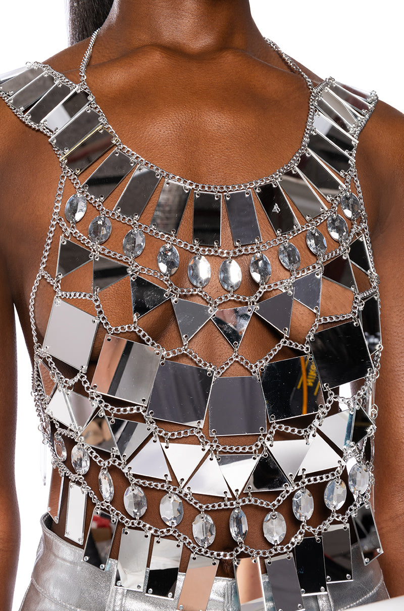 Extra View Shae Mirrored Crop Top In Silver