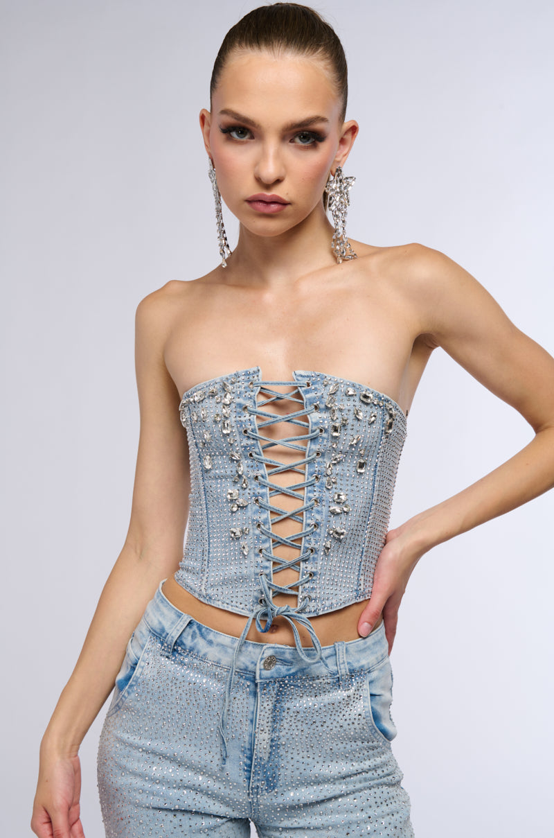 SHINE ON ME DENIM CORSET WITH RHINESTONE view 0