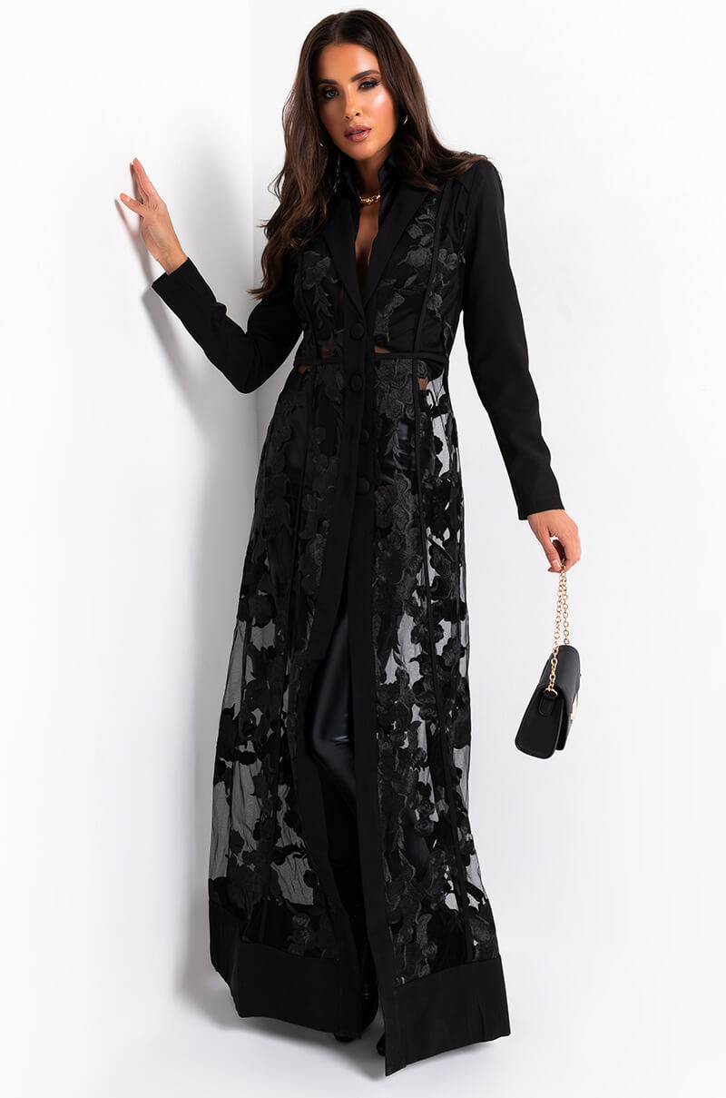 SHOWOUT LONG SLEEVE LACE MAXI DRESS BLACK view 0