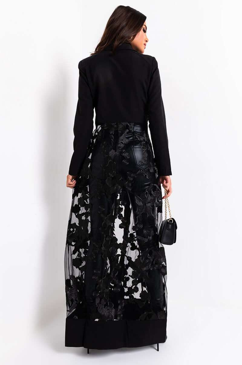 Full View Showout Long Sleeve Lace Maxi Dress in Black
