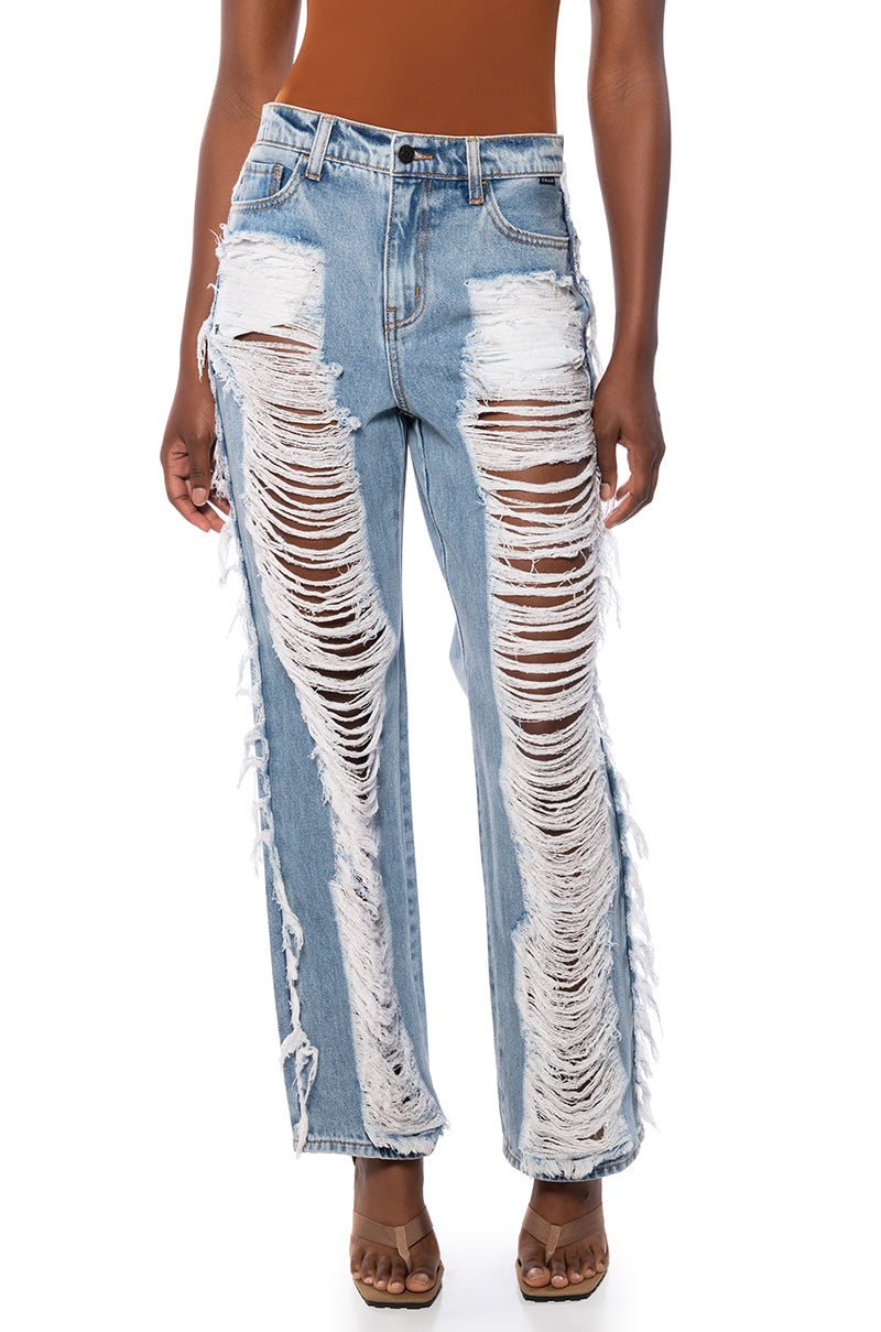 Distressed Calf Length Jeans Ripped Knee Extra Long Leg Women's
