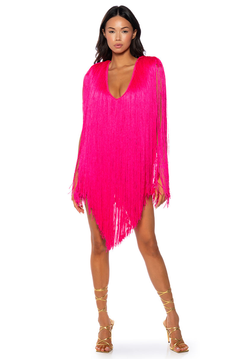 STEVIE DEEP V BANDAGE WITH FRINGE MINI DRESS AKIRA STEVIE DEEP V BANDAGE WITH FRINGE MINI DRESS AKIRA