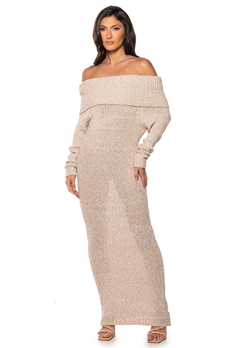 STORM OFF THE SHOULDER MAXI SWEATER DRESS AKIRA STORM OFF THE SHOULDER MAXI SWEATER DRESS AKIRA