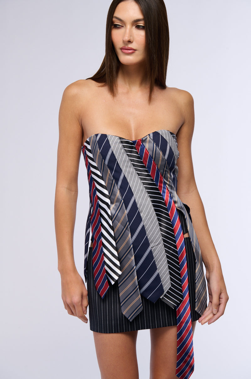 Side View Strictly Business Tie Detail Corset Top
