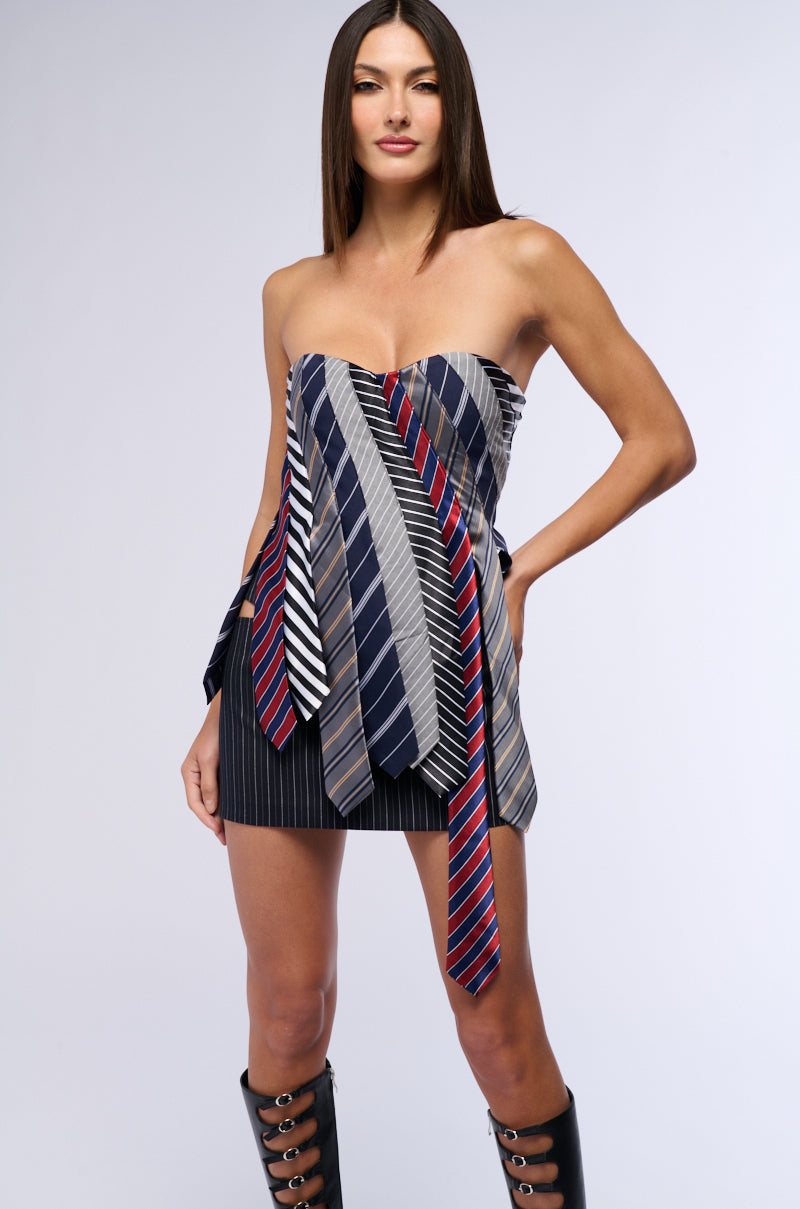 Back View Strictly Business Tie Detail Corset Top