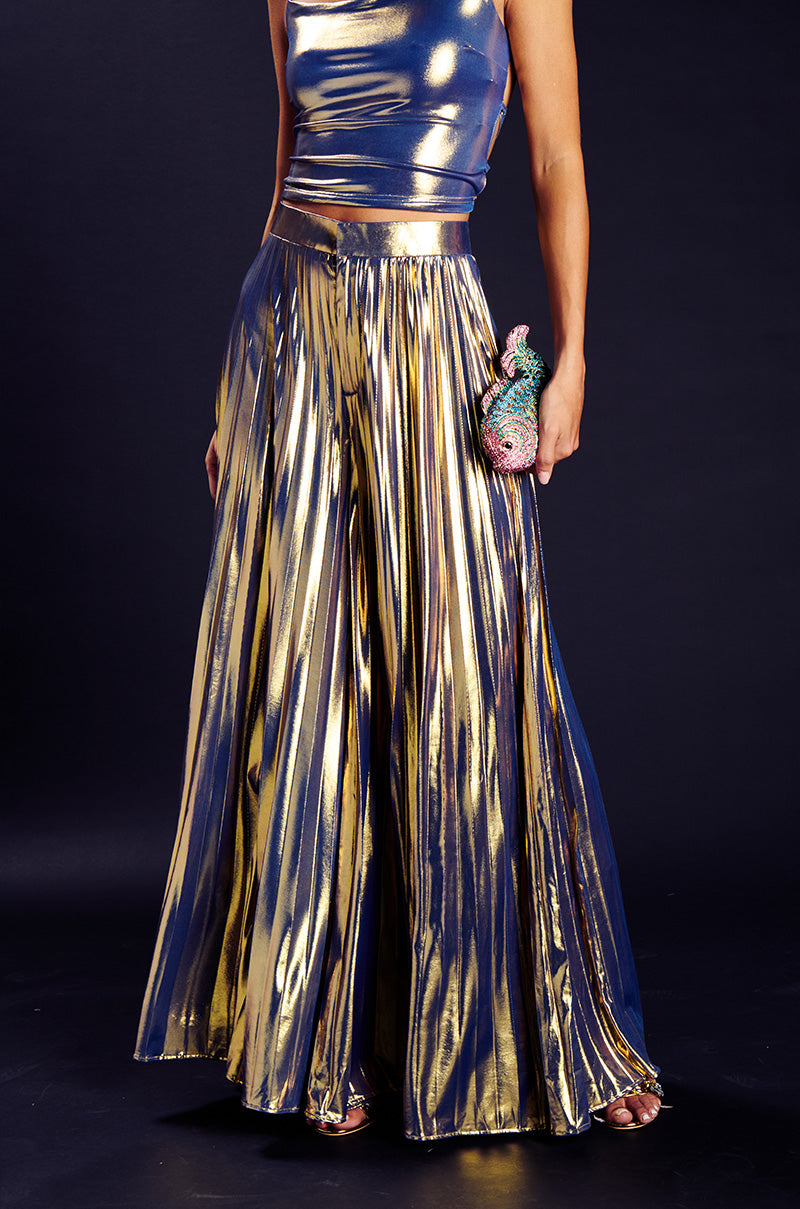 Palazzo Pants Gold Pleated Trousers SWEET BUT SAVAGE PLEATED