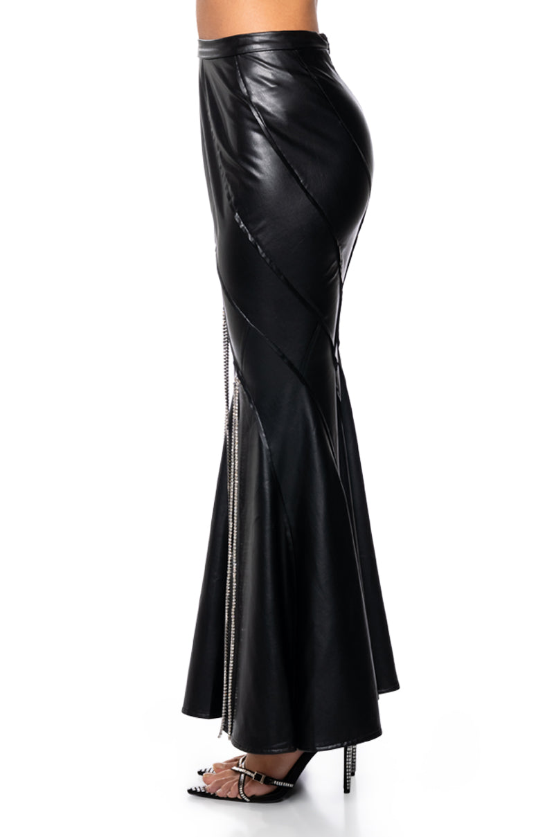 Full View Tess Embellished Faux Leather Maxi Skirt