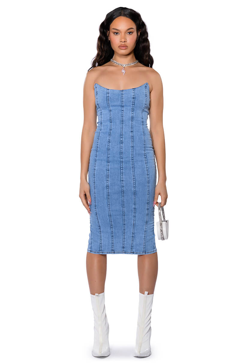 Black Denim Midi Bodycon Dress THOSE WHO GET IT DENIM MIDI DRESS AKIRA Black Denim Midi Bodycon Dress THOSE WHO GET IT DENIM MIDI DRESS AKIRA