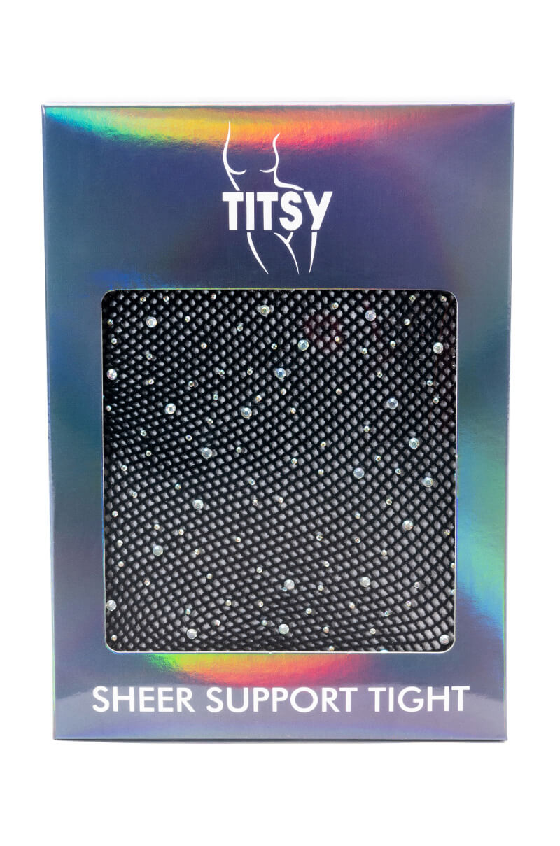 Side View Titsy Fine Fish Net With Rhinestones