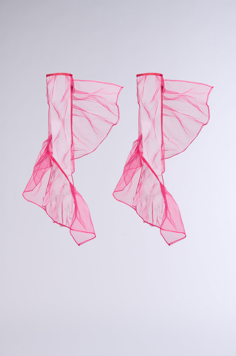 Back View Too Chic Ruffle Gloves In Hot Pink