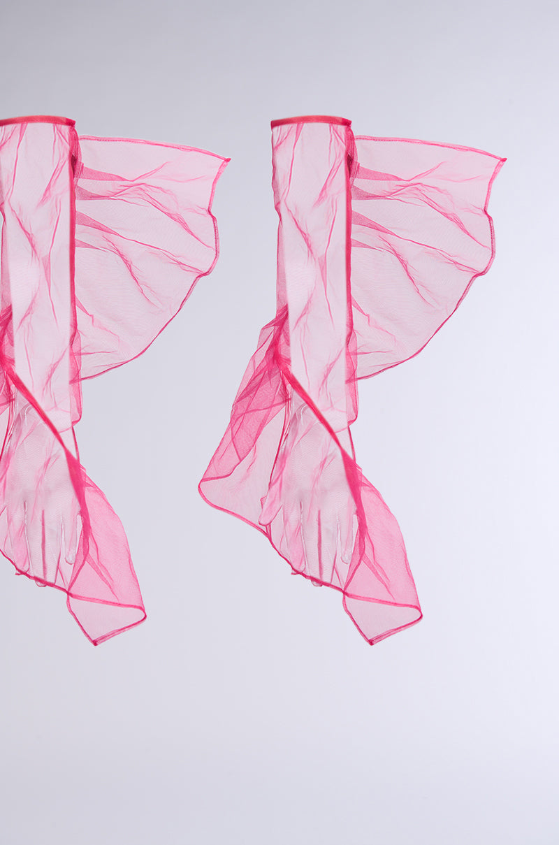 Detail View Too Chic Ruffle Gloves In Hot Pink