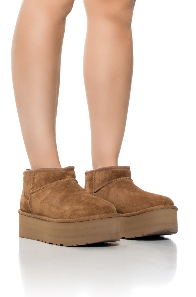 UGG CLASSIC ULTRA MINI PLATFORM BOOTIE IN CHESTNUT view 0