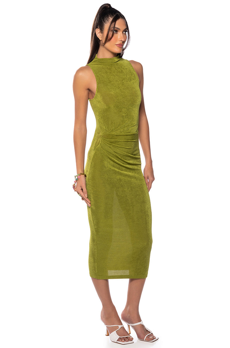 VERONICA SLINKY RUCHED MIDI DRESS AKIRA VERONICA SLINKY RUCHED MIDI DRESS AKIRA