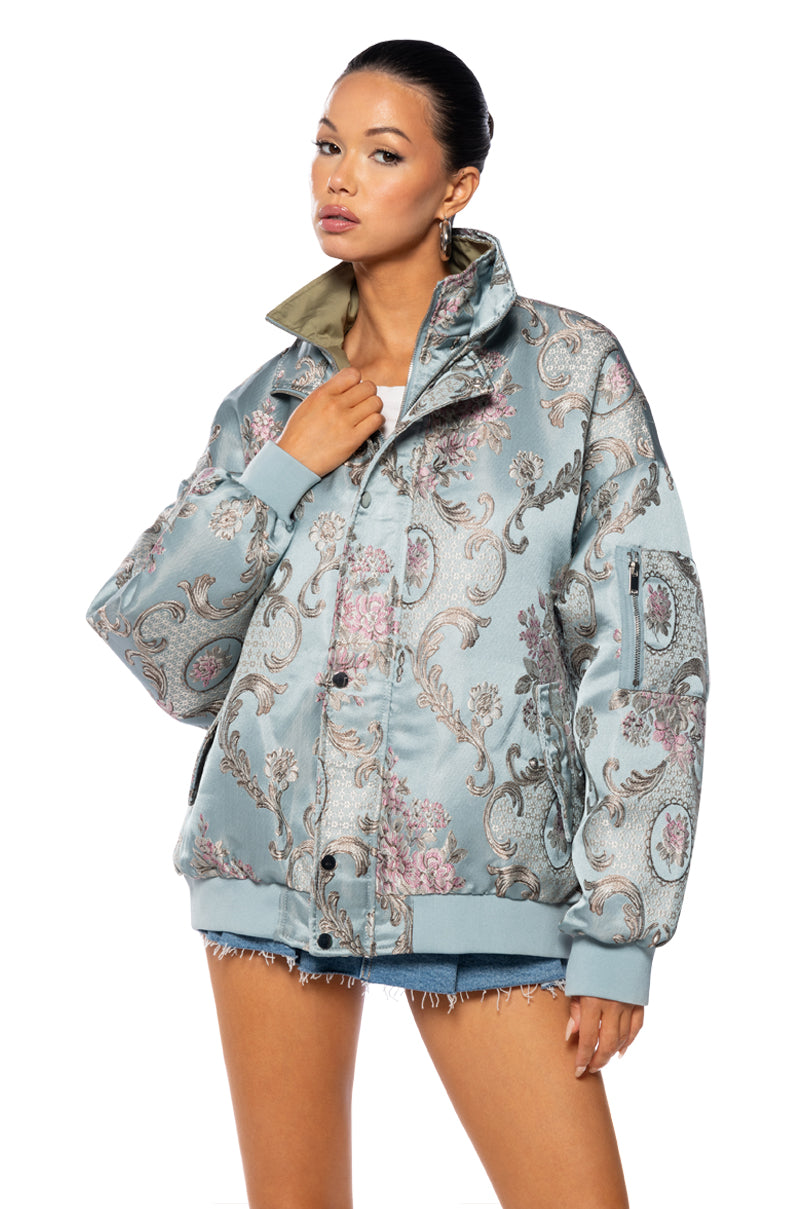 Side View Versailles Oversize Brocade Bomber Jacket