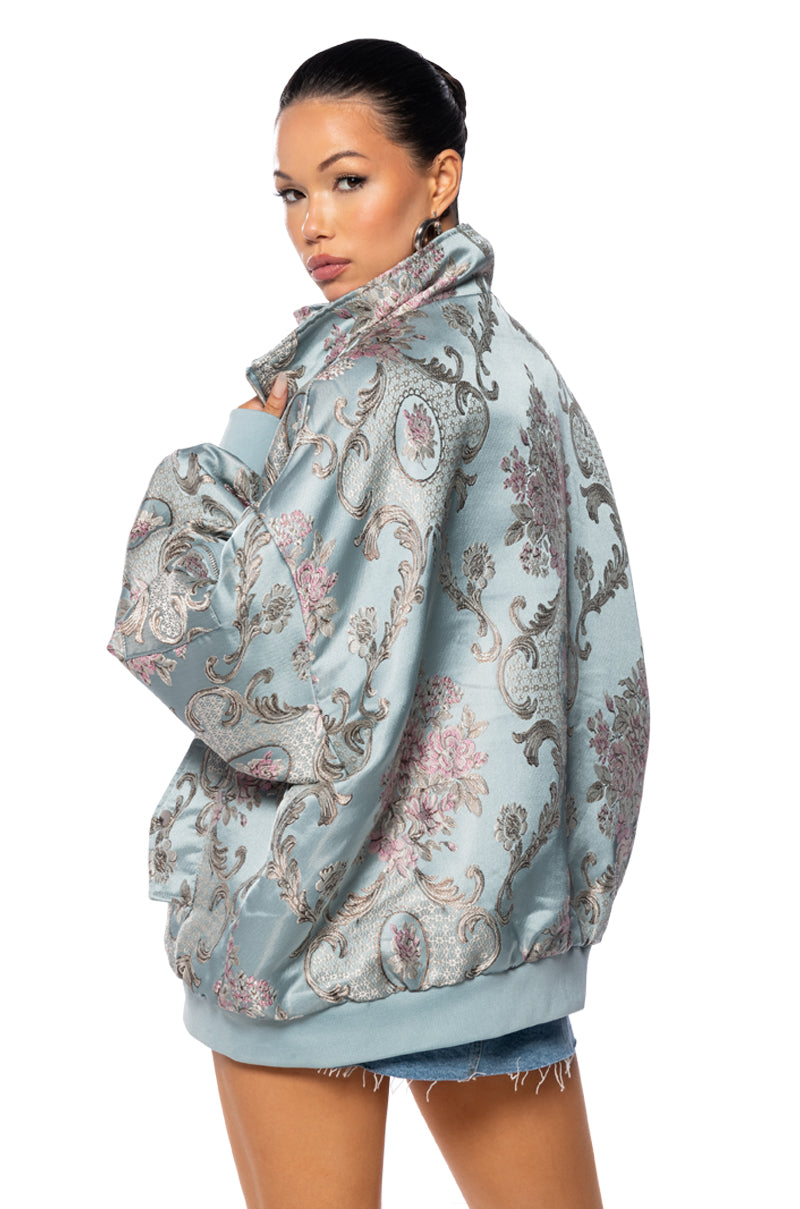 Back View Versailles Oversize Brocade Bomber Jacket