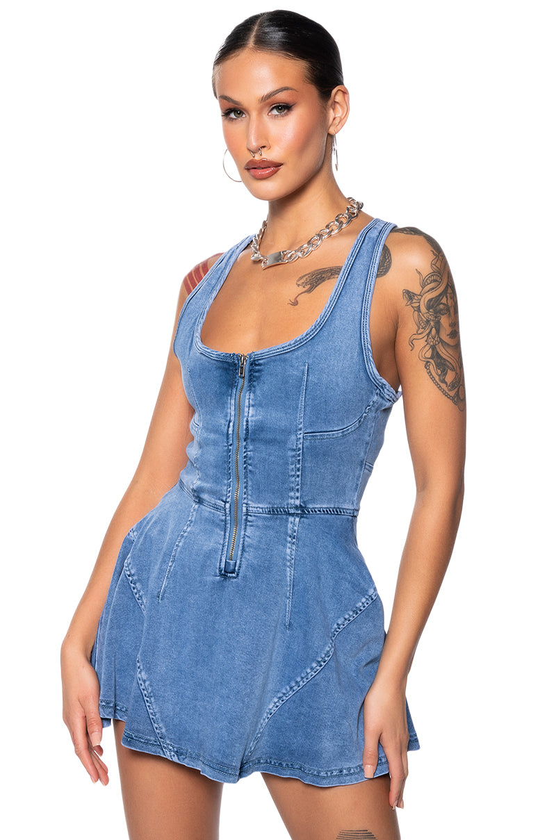 VIVIAN BLUE DENIM MINI DRESS IN BLUE AKIRA VIVIAN BLUE DENIM MINI DRESS IN BLUE AKIRA