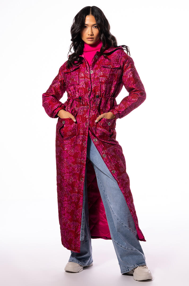 Side View Warm It Up Jacquard Trench With Quilted Lining