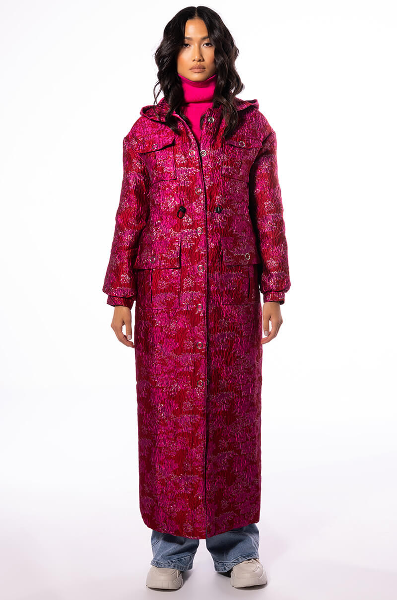 Full View Warm It Up Jacquard Trench With Quilted Lining