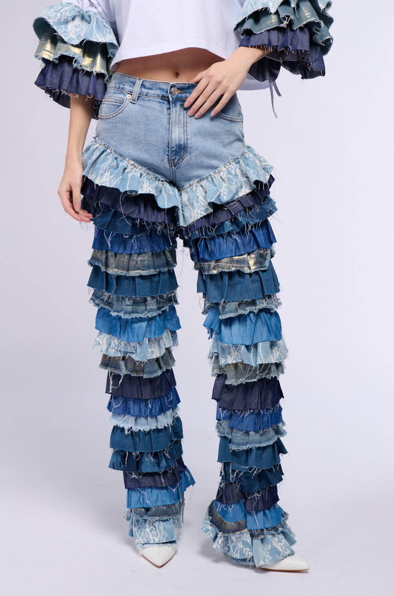 WONDERLAND RUFFLED WIDE LEG DENIM JEAN view 0