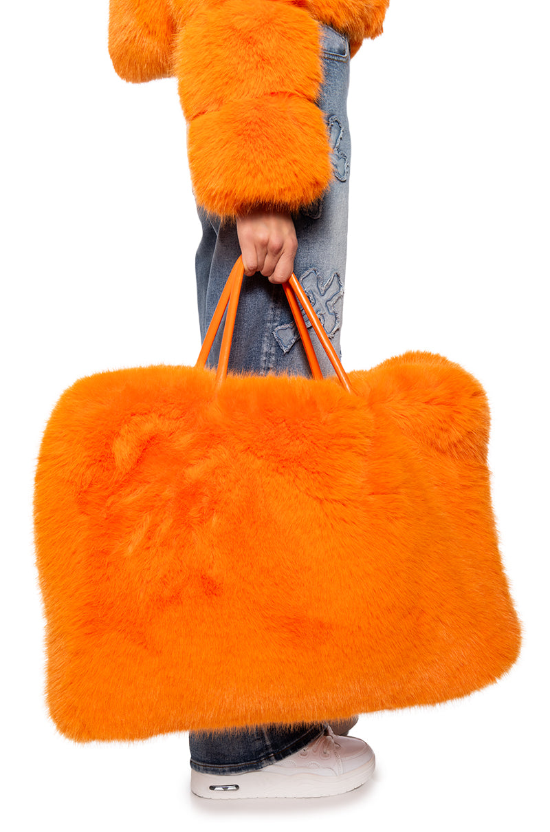 orange yeti bag YETI LARGE FAUX FUR TOTE IN ORANGE – AKIRA