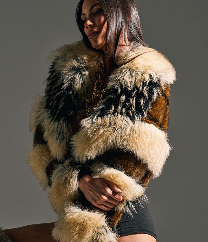 PORTIA CROPPED FAUX FUR JACKET – AKIRA