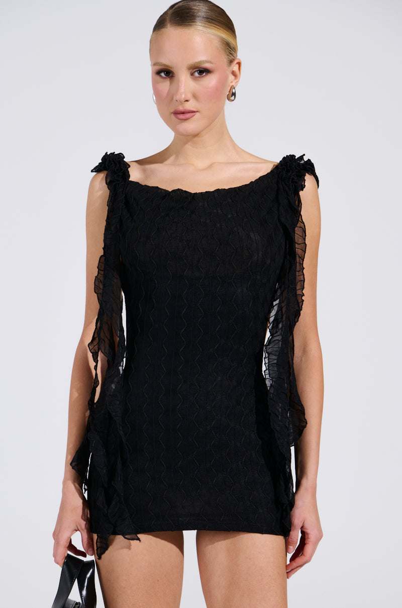 all talk mesh mini dress NEVER BASIC RUFFLED MESH MINI DRESS IN BLACK – AKIRA
