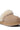 The UGG DISQUETTE FLAT IN SAND showcases a beige suede upper paired with tan lining and a plush, off-white fur trim. This platform slipper is designed with a sturdy tan sole featuring visible tread and the "UGG" brand name embossed on the side.