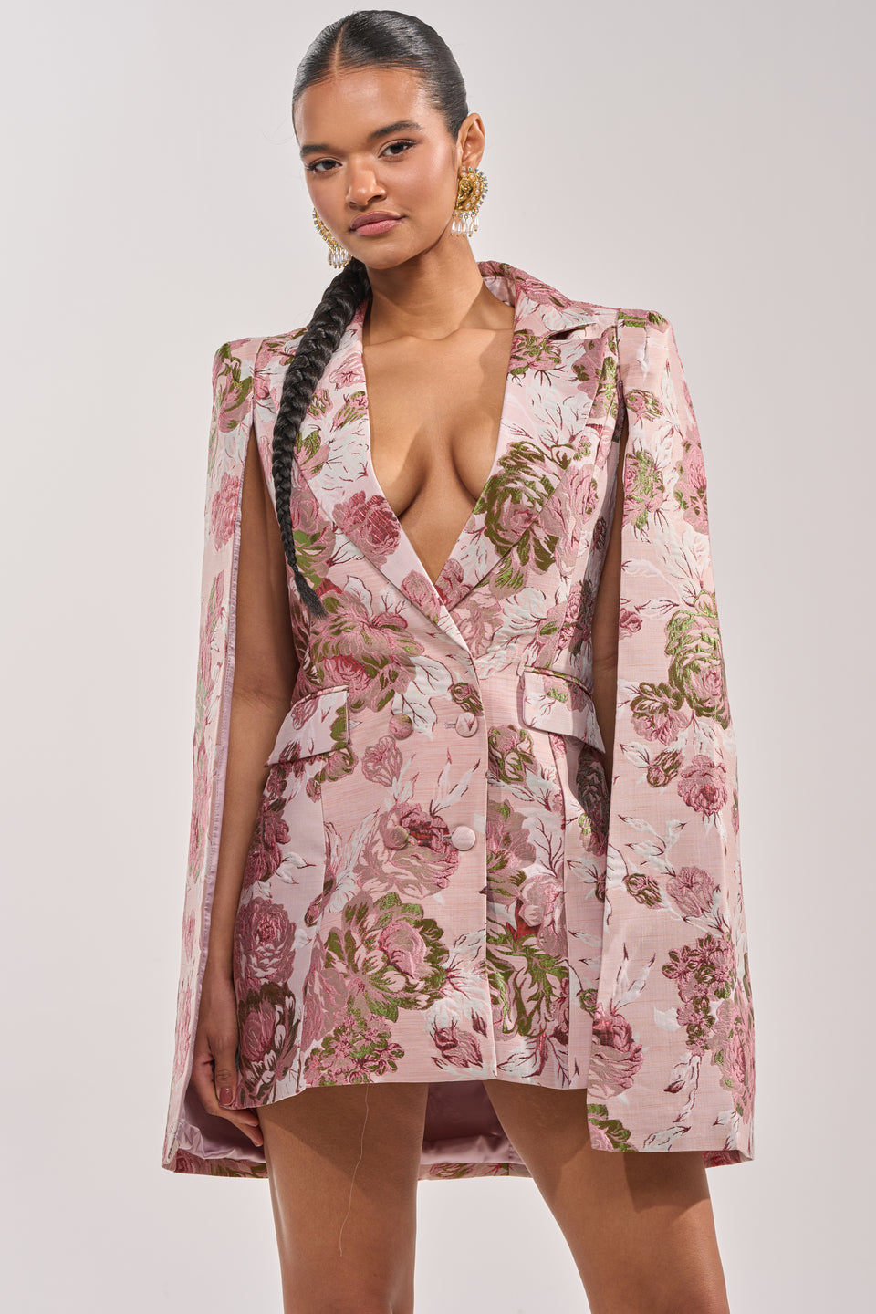 pink floral blazer dress Leely Women Pink Notched Lapel Floral Midi Blazer Dress Single Breasted Long Sleeves Coat Dress
