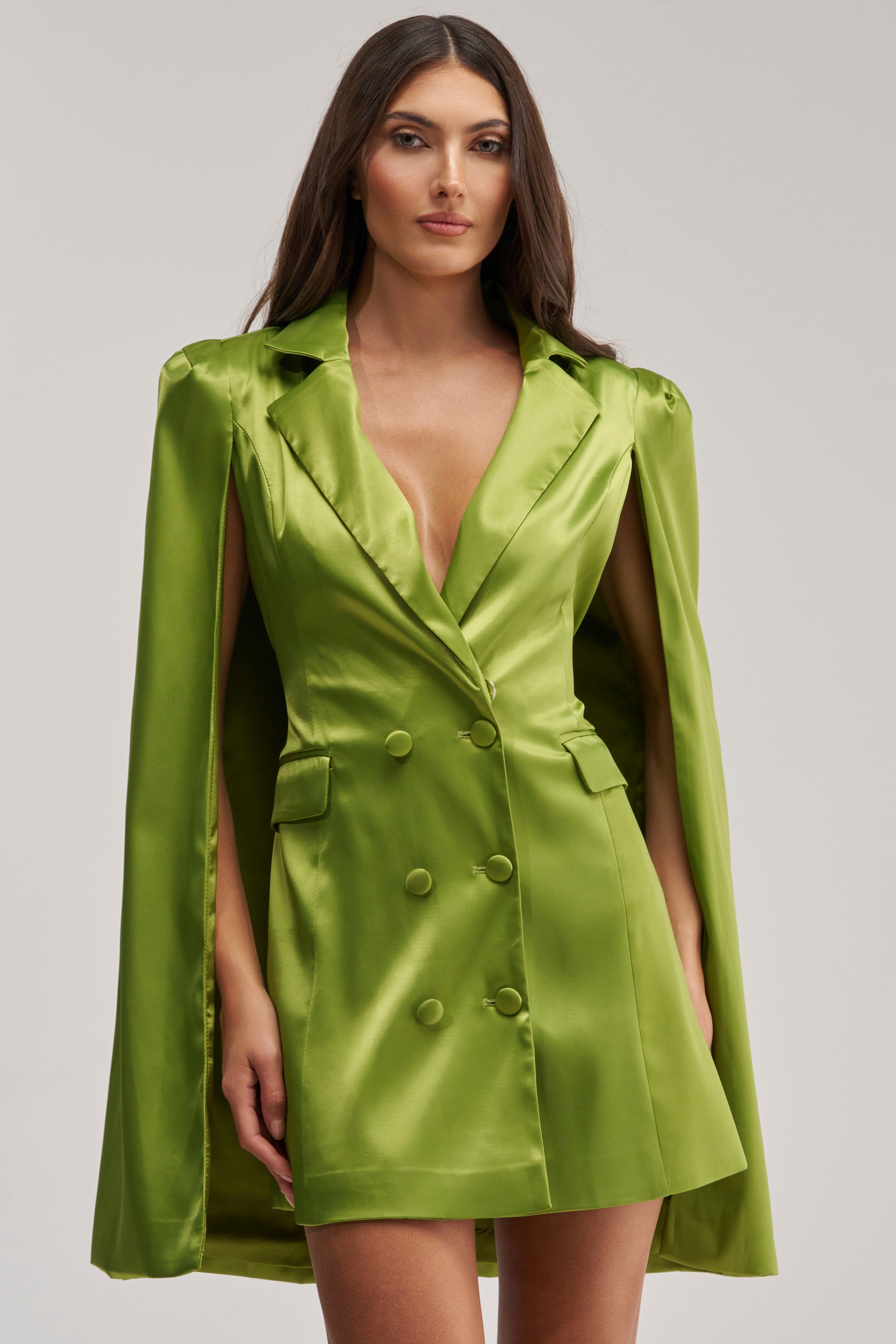 satin blazer dress Dianna Blush A collared v Custom-made Satin tuxedo jacket dress