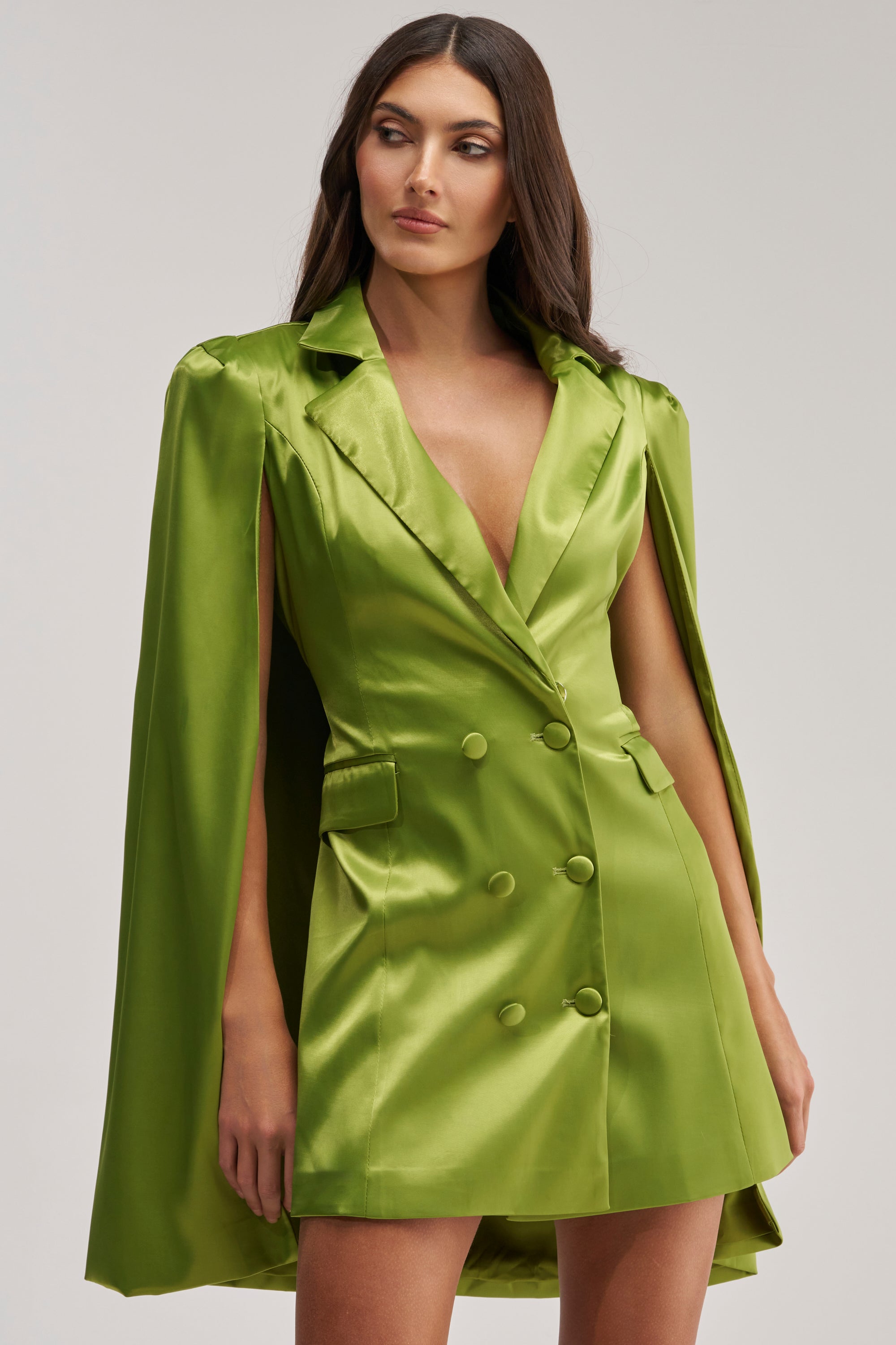 green blazer dress Chic With Gold Buttons Dresses This sophisticated piece features fabric Blazer dress with golden button