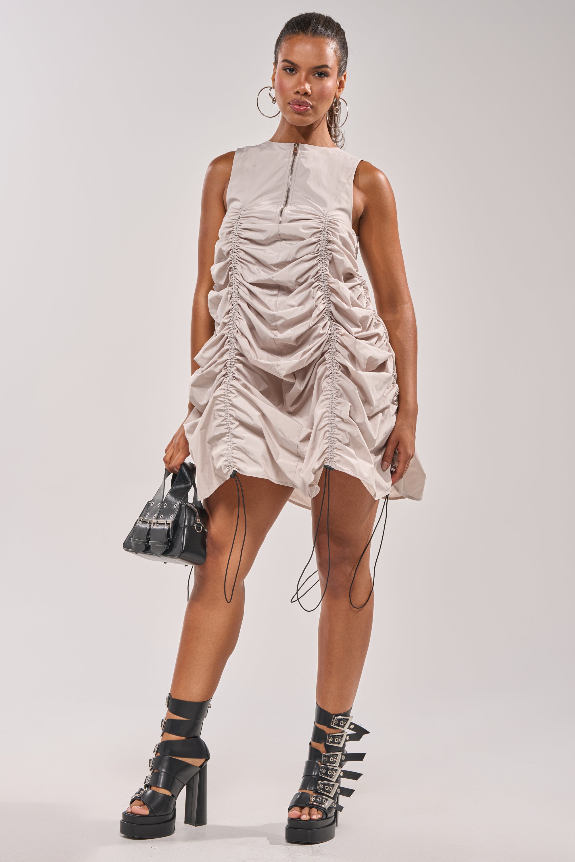 cinched mini dress AKIRA Sorry Not Sorry Nylon Cinch Mini Dress
