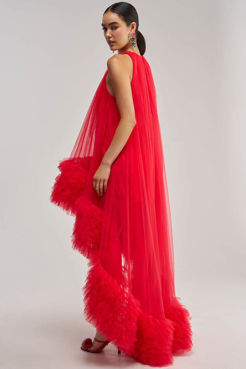 AKIRA Ari Tulle Ruffle High Low Mini Dress | Red