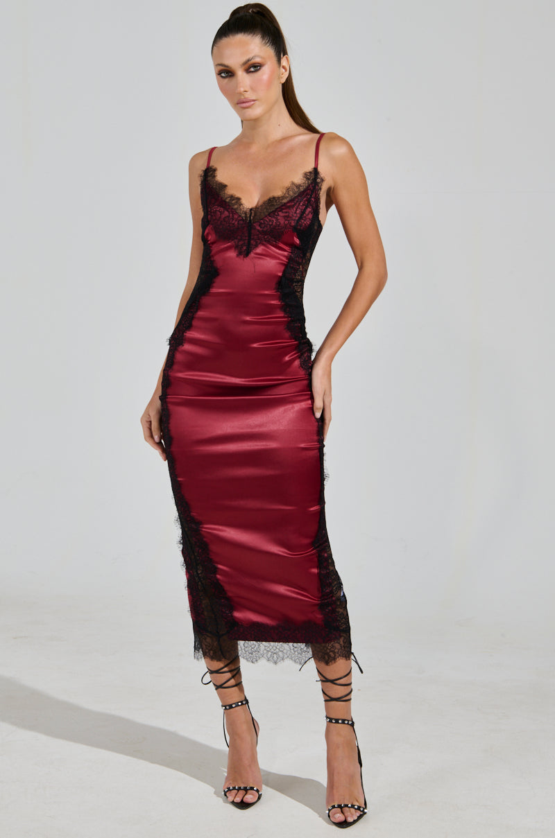 SHOW US WHAT YOU GOT SATIN MIDI DRESS – AKIRA