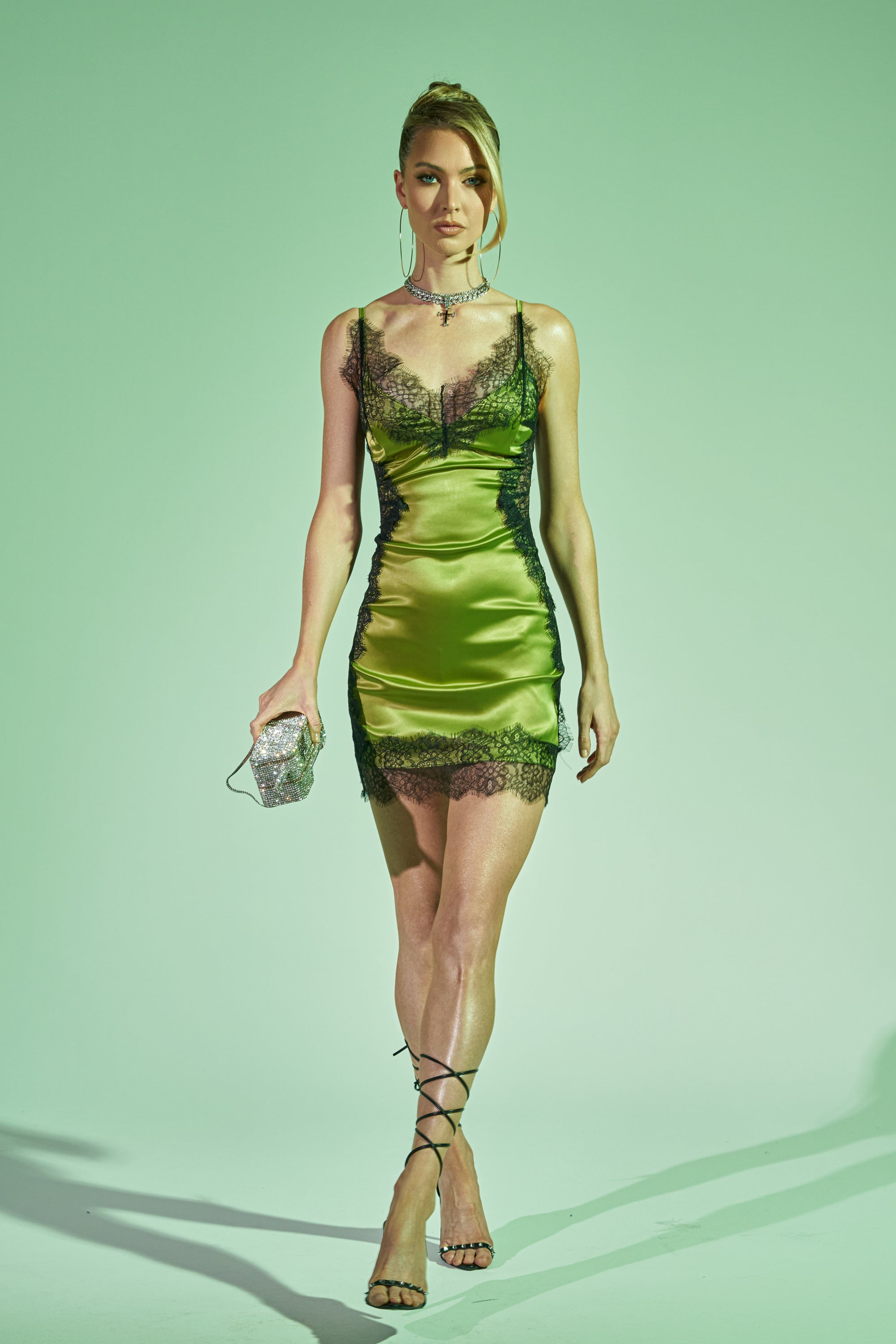 Show Us what You Got Satin Mini Dress in Green